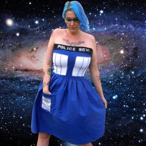 POLICE BOX pocket dress Cosplay TARDIS inspired Doctor Dr Costume Who