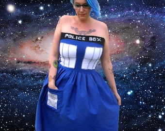 POLICE BOX pocket dress Cosplay TARDIS inspired Doctor Dr Costume Who