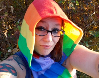 Rainbow flag Hooded Scarf   Hat  Hood pride hoodie , parade, lgbtq, lgbt, lgbtqia