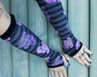 Vanishing Cheshire Cat fingerless gloves arm warmers Alice in wonderland, gothic, punk, accessories, accessory