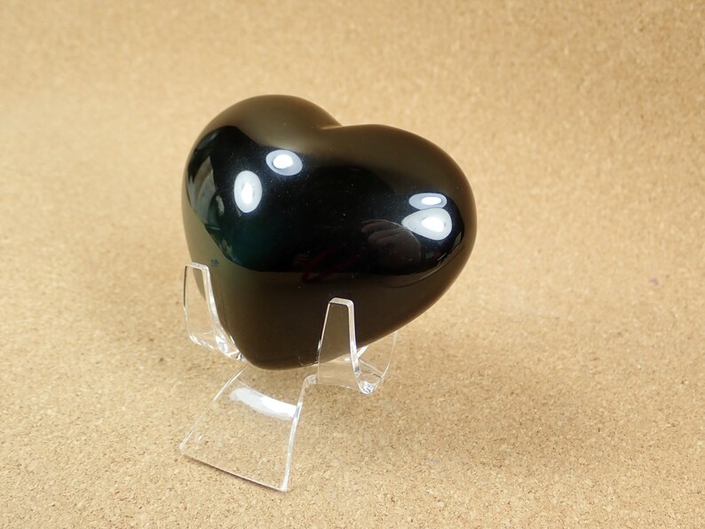 Smooth Heart Shaped Natural Gemstone Specimen and Display Piece for Collectors 35mm Rainbow Obsidian Mineral Specimen