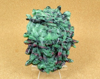 4.7in Ruby in Zoisite Medusa Mineral Specimen - Carved Smooth Greek Mythology Character Stone Natural Gemstone Decoration