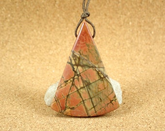 53mm Red Creek Jasper Pendant - Smooth Top Drilled Triangle Natural Stone Focal Bead for Jewelry Making and Handmade Crafts