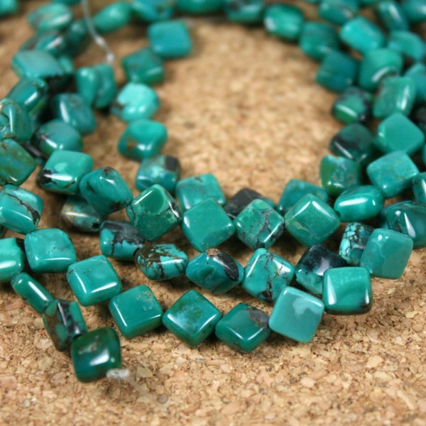 Turquoise Diamonds Smooth Square Teal and Black Beads, 15.75 inch strand