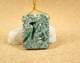 28mm Ocean Jasper Pendant - Rectangle Top Drilled Smooth Polished Focal Bead for Jewelry Making