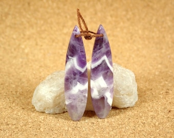 38mm Chevron Amethyst Teardrop Earring Pair - Smooth Front Drilled Matched Beads for Jewelry Making and Handmade Crafts