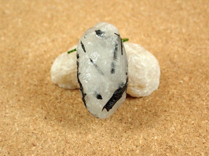 Rough Black and White Irregular Top Drilled Focal Bead Black Tourmaline in Quartz Pendant