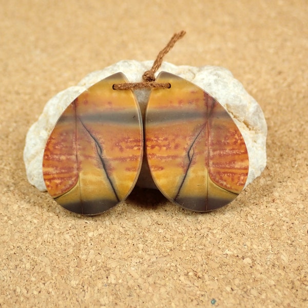 Red Creek Jasper Teardrop Shaped Beads - Red Yellow and Brown Smooth Matched Earring Pair