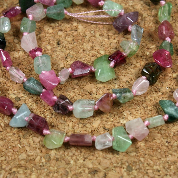 Mulitcolored Tourmaline Nugget Beads - Irregular Smooth Pink and Green Beads, 16.75 inch strand