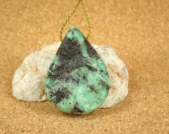 37mm Emerald Pendant - Slightly Rough Top Drilled Teardrop Focal Bead for Necklaces and Jewelry Making