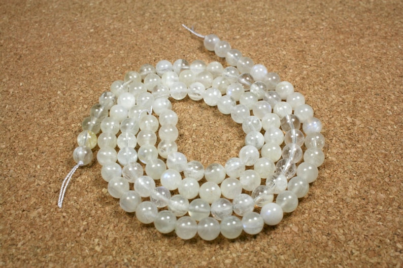 Moonstone Round Beads 15.5 inch strand A Grade White Smooth Beads 8mm