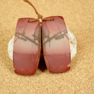 40mm Red Creek Jasper Earring Pair - Rectangle Matching Beads - Smooth Front Drilled Beads for Jewelry Making