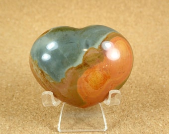 1.9in Polychrome Jasper Heart Mineral Specimen - Smooth Polished Natural Stone for Rock Collectors, Rockhounds and Display