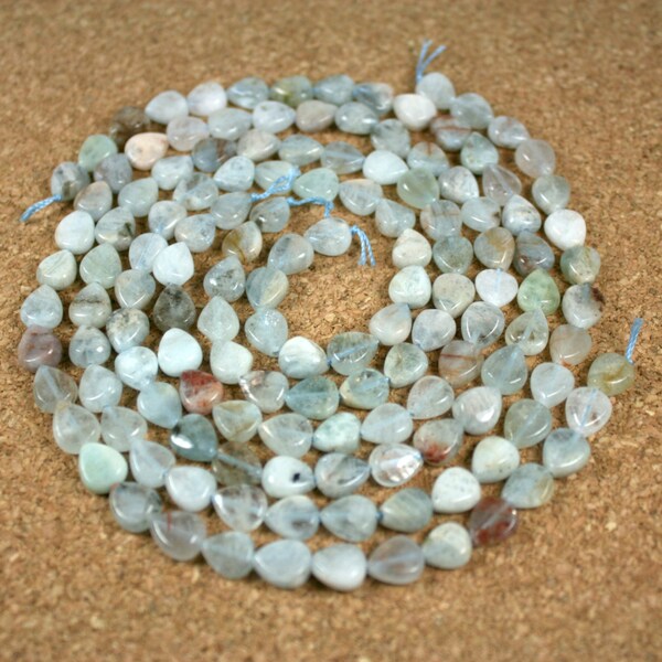 Aquamarine Teardrop Beads - Light Blue Smooth Top Drilled Natural Stones, 16 inch strand