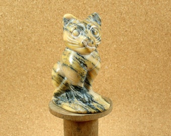 3.3 Jasper Cat Mineral Specimen - Smooth Polished Striped Carved Natural Stone Specimen - Collectible Mineral