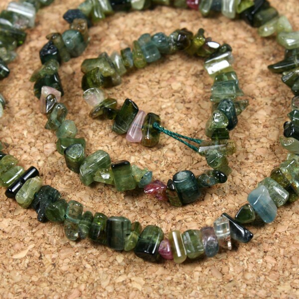 Green Tourmaline Rectangle Beads - Side Drilled Irregular Rectangles Smooth Pink and Green Beads, 16 inch strand