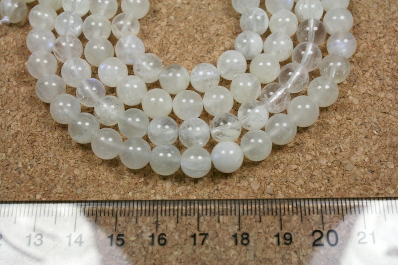 Moonstone Round Beads 15.5 inch strand A Grade White Smooth Beads 8mm