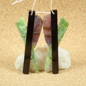 50mm Obsidian, Serpentine and Amethyst Unique Earring Pair - Front Drilled Matched Beads for Jewelry Making Supplies