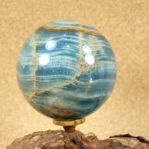 52mm Lemurian Blue Calcite Sphere Mineral Specimen - Smooth Polished Natural Stone Specimen - Collectible Mineral and Display Piece