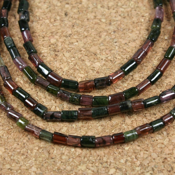 Tourmaline Cylinder Tube Beads - Smooth Pink and Green Beads, 16 inch strand