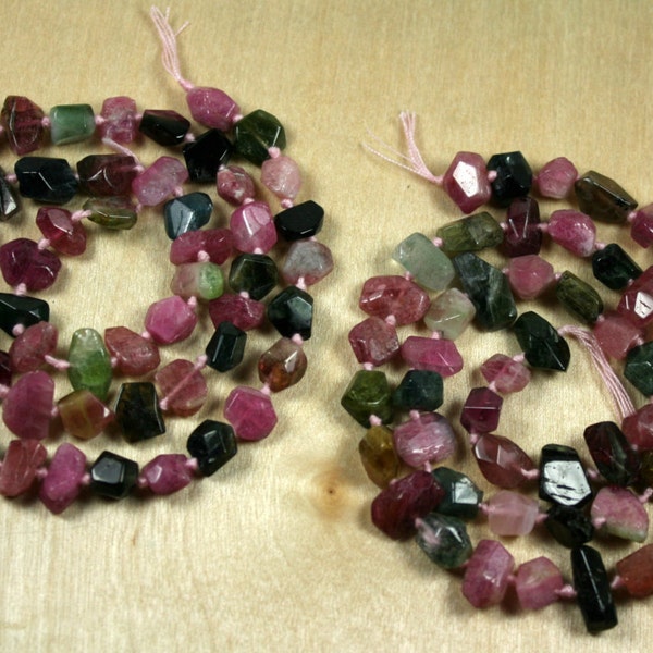 Tourmaline Beads Irregular Nuggets Smooth Pink Green Black,  9x6mm, 16.75 inch strand