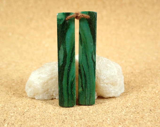 40mm African Green Jade Earring Pair - Smooth Front Drilled Rectangle ...