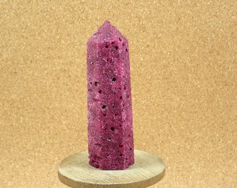 3.3in Ruby Tower - Smooth Carved Natural Rough Point Display Mineral, Paperweight or Home Decoration - UV Reactive