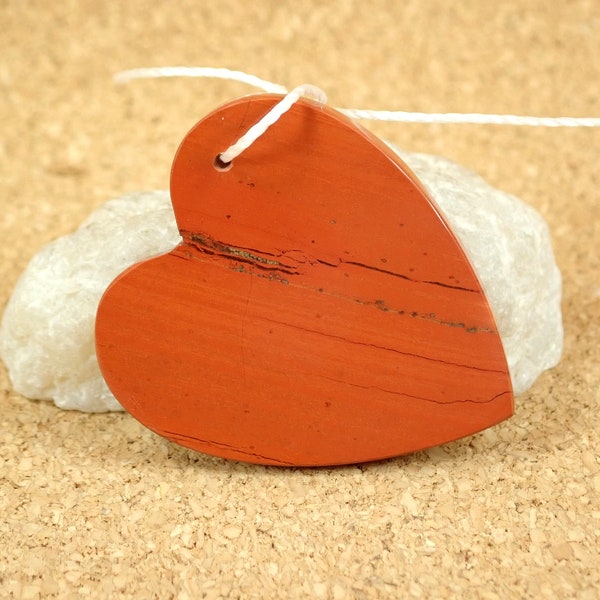 32mm Red Jasper Heart Pendant - Smooth Polished Offset Hole Focal Bead for Jewelry Making and Handmade Crafts