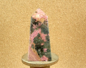 3.2in Rhodonite Tower Mineral Specimen - Smooth Polished Carved Natural Stone Obliesk Specimen - Collectible Mineral