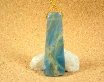 56mm Blue Calcite Pendant - Smooth Opaque Blue and Tan Top Drilled Rectangle Focal Bead for Jewelry Making and Crafts