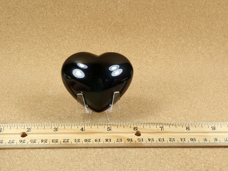 Smooth Heart Shaped Natural Gemstone Specimen and Display Piece for Collectors 35mm Rainbow Obsidian Mineral Specimen
