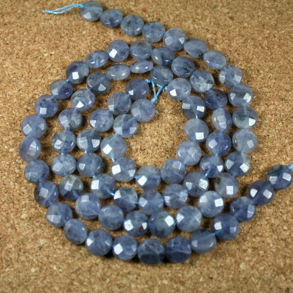 Purple Iolite Coin Beads - Faceted Purple Beads, 15.5 inch strand