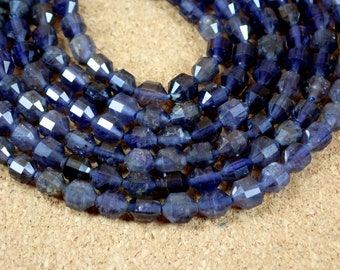 6mm Iolite Beads - Faceted Barrel Center Drilled Natural Gemstone Beads for Jewelry Making and Crafts