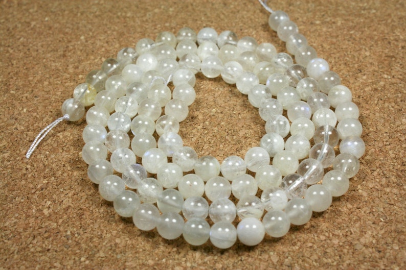 Moonstone Round Beads 15.5 inch strand A Grade White Smooth Beads 8mm