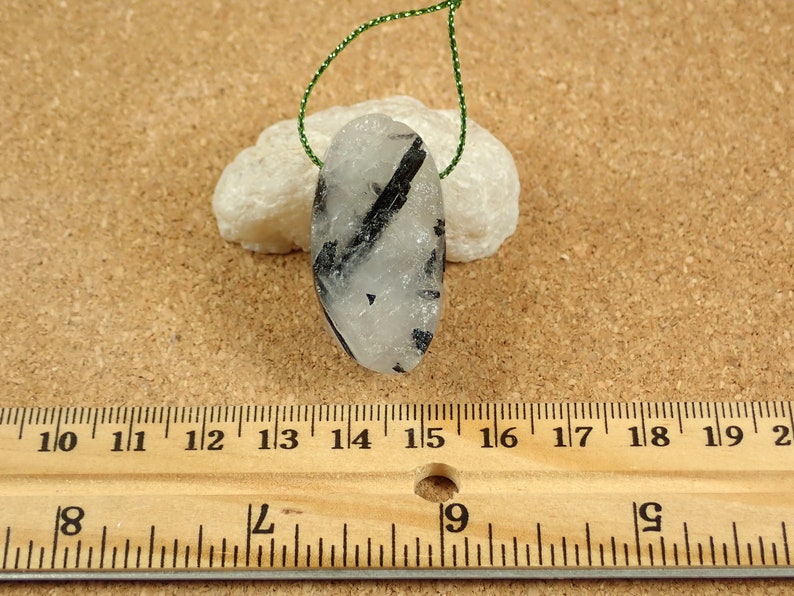 Rough Black and White Irregular Top Drilled Focal Bead Black Tourmaline in Quartz Pendant