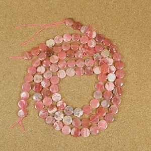 12mm Rhodochrosite Thin Round Coin Beads - Smooth Round Striped Center Drilled Natural Stone Beads for Jewelry Making