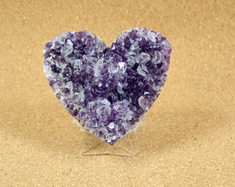 2.6in Amethyst Druzy Heart Display Mineral - Polished Sparkly Natural Gemstone Specimen - Collectible Mineral