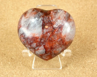 1.9in Hematoid / Fire Quartz Heart Mineral Specimen - Smooth Heart Shaped Natural Gemstone Specimen and Display Piece for Collectors