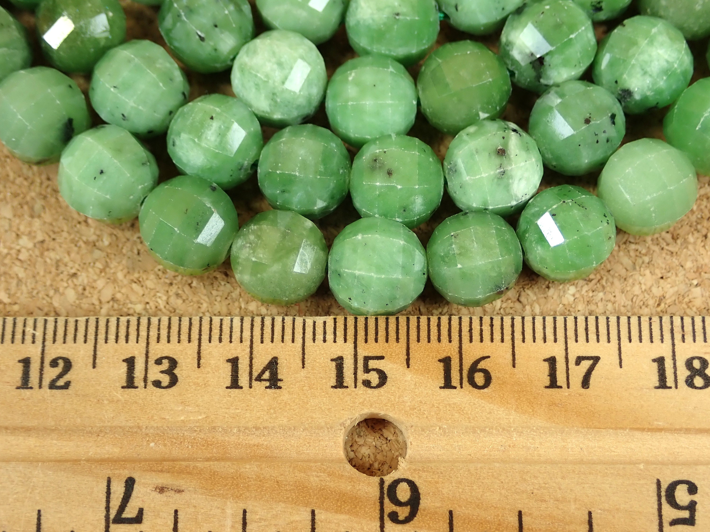 thumbnail interactive-video image 1 of 10mm Natural Green Chrysoprase Faceted Round Beads - 19 Pieces For Jewelry Making 1 of 2
