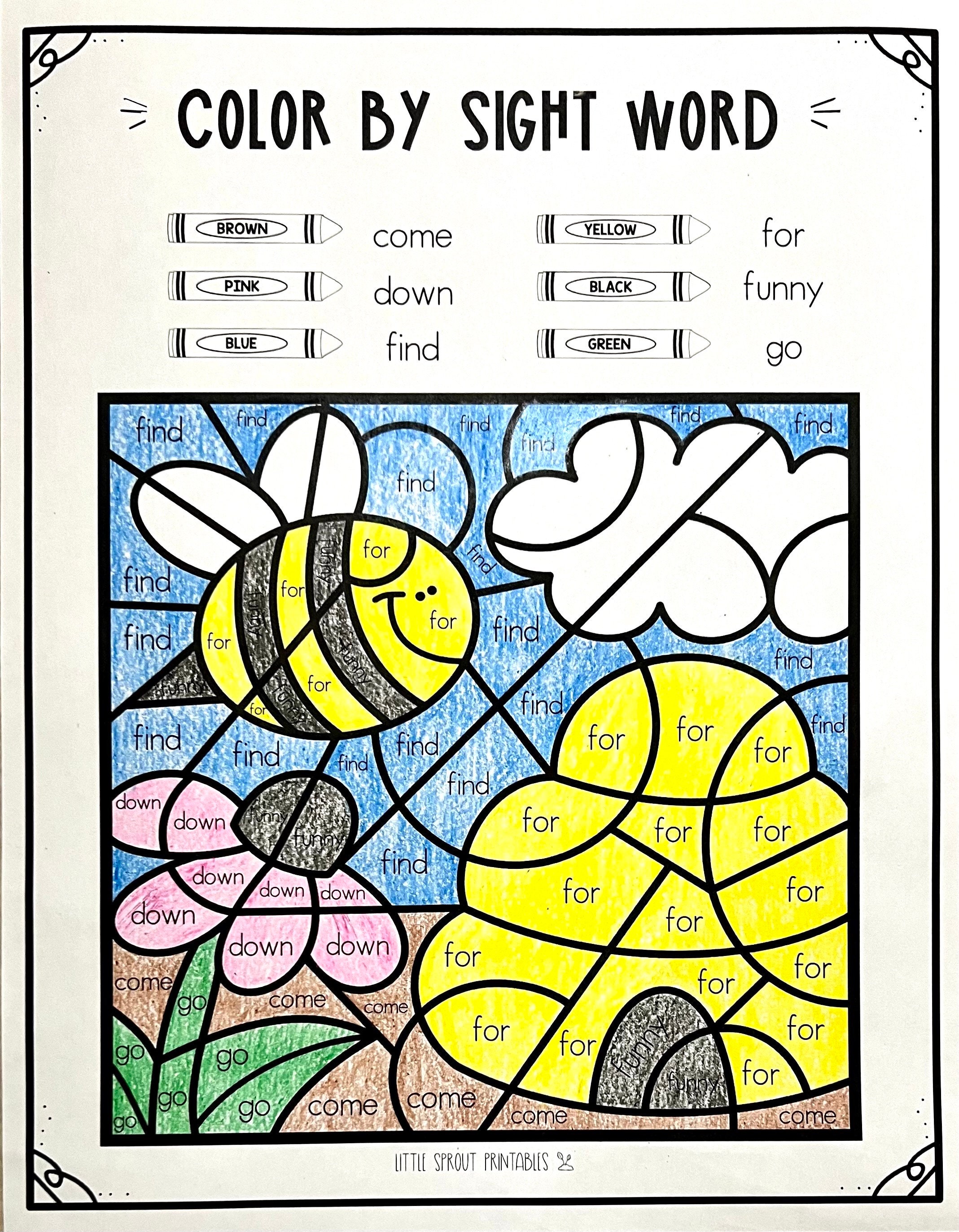 color by sight word sight words worksheets toddler etsy