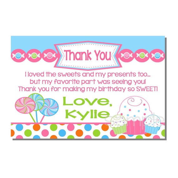 Candy Thank You Card Sweet Shop Birthday Party DIGITAL or | Etsy