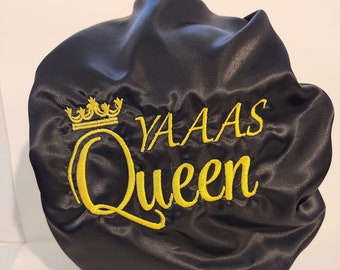 Yaas Queen Embroidered Satin Hair Bonnet - Adult Sleep Bonnet