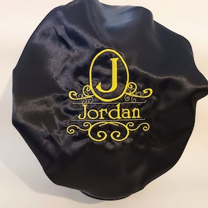 Elegant monogram hair bonnet/Satin ADULT bonnet/personalized bonnet/ Embroidered bonnet/Christmas Gift/Gift for her/Reversible Satin Bonnet