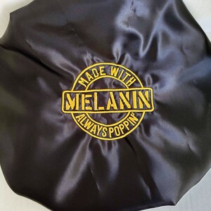 Elegant Melanin poppin hair bonnet/Satin ADULT bonnet/ Embroidered bonnet/BGM/Gift for him/for her/bonnet for all hair types/Juneteenth
