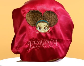 Custom Embroidered Satin Hair Bonnet: Personalized Afro Puffs Sleep Cap