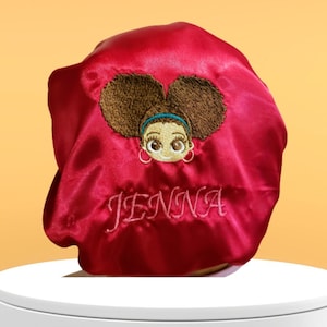 Custom Embroidered satin lined hair bonnet/Personalized name on elastic band/smooth edge knit band/Toddler/kids/Teen/Adult/Christmas Gift