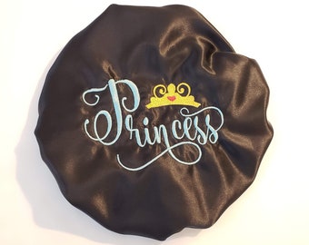 Embroidered Princess Satin Bonnet: Toddler Hair Protection