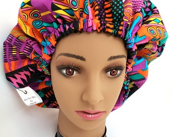 Gorro de satén para dormir reversible con estampado africano