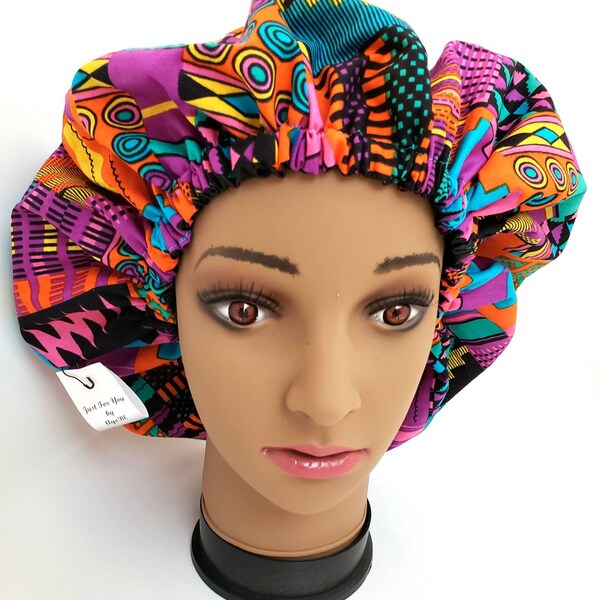 Satin Hair Bonnet: African Print Reversible Sleeping Cap