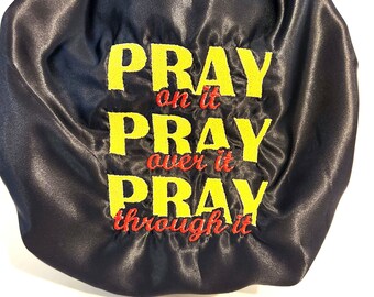 Personalized Satin Sleep Bonnet: Embroidered Prayer Hair Bonnet